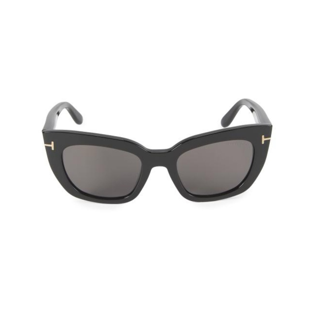 Tom Ford Square Black Acetate Sunglasses Gold T Logo Gray Lens NIB